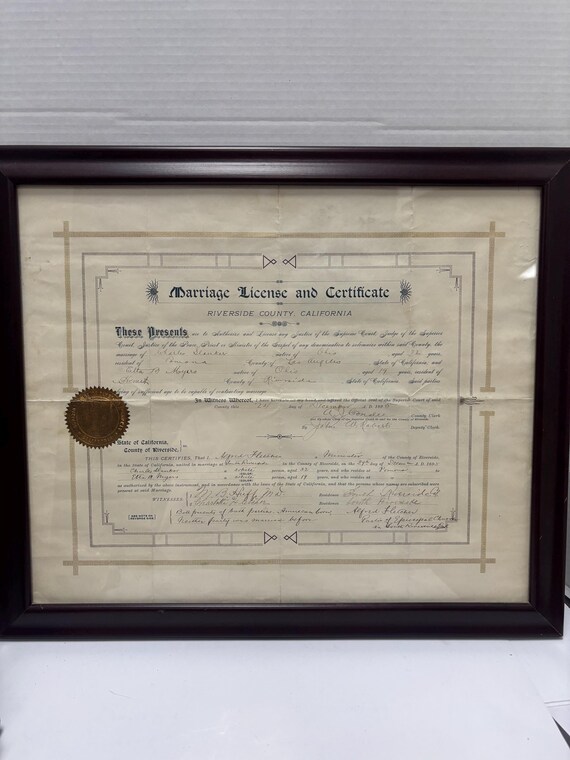 Marriage certificate framed