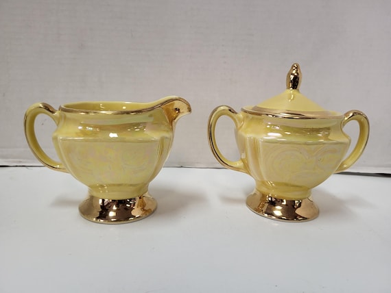 Yellow Lusterware Creamer & Sugar Bowl