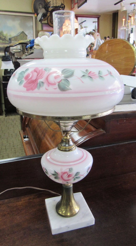 Hurricane lamp pink and white floral