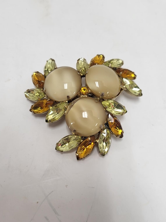 Yellow & Amber Rhinestone Brooch