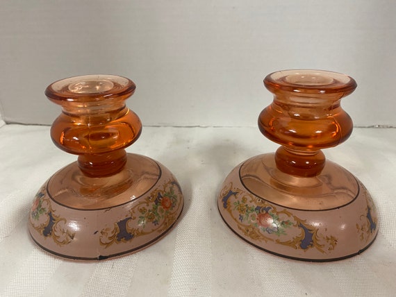 Art Deco Glass Candlestick Holders