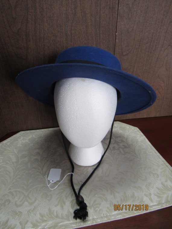 Royal blue hat with string tie