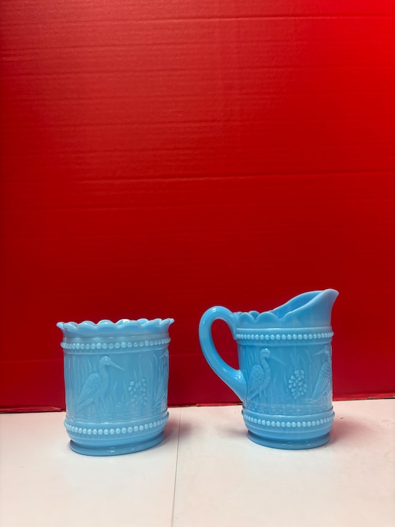 Blue Milk Glass Cream and Sugar Glasses
