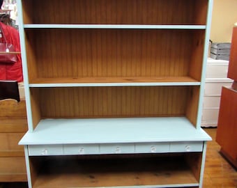 Aqua painted open hutch or bookshelf