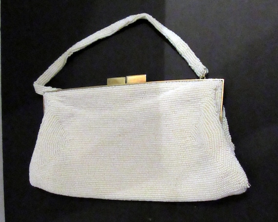 White Beaded Purse made in Japan