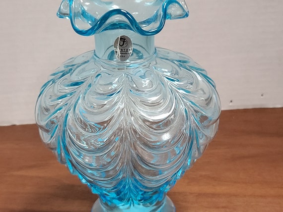 Fenton blue optic vase 7" unusual pattern
