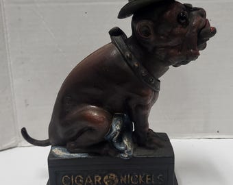 Ole Puffer Bulldog Cigar Cast Iron Mechanical Bank, 5 Cent Cigar