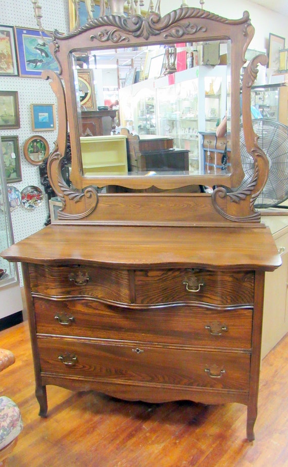 Antique Oak Dresser With Mirror Etsy