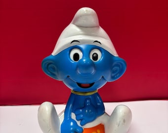 Figura funcional vintage de un Pitufo parlante de 1983, 5x3.5x7".