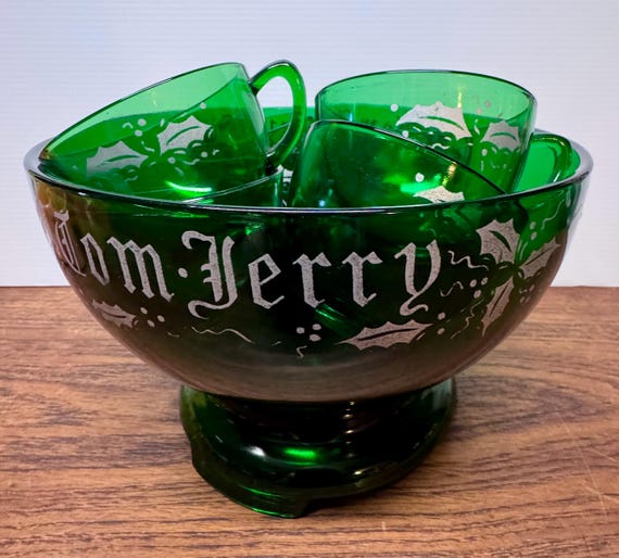 Green punch bowl set