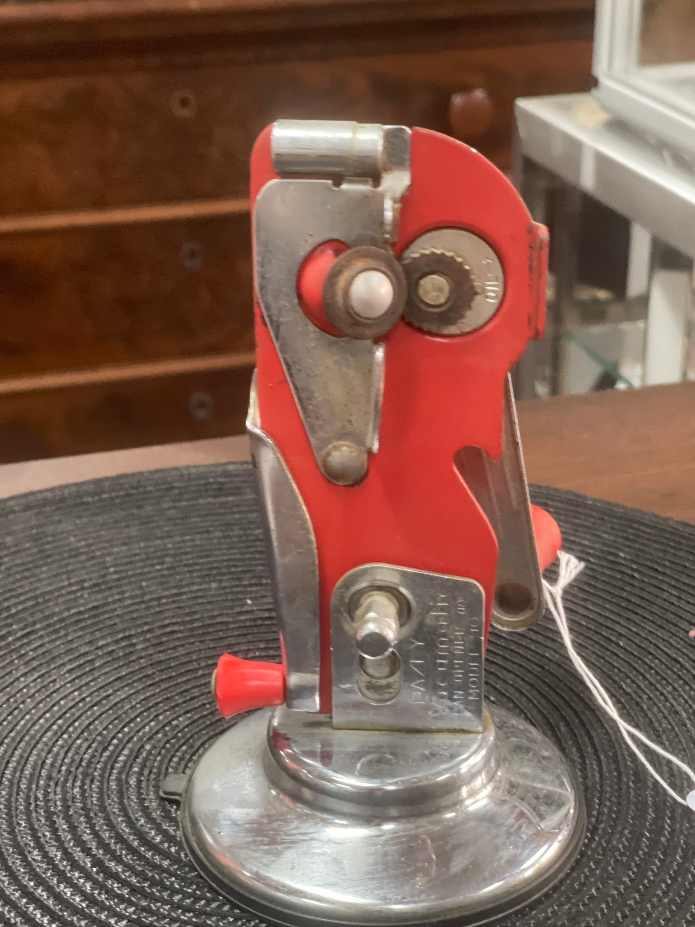 40s 50s vintage Dazey can opener, swing a way style wall mount can opener  in red