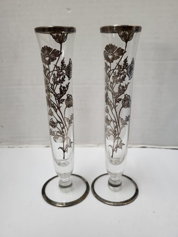 Floral Silver Overlay Candlestick Holders