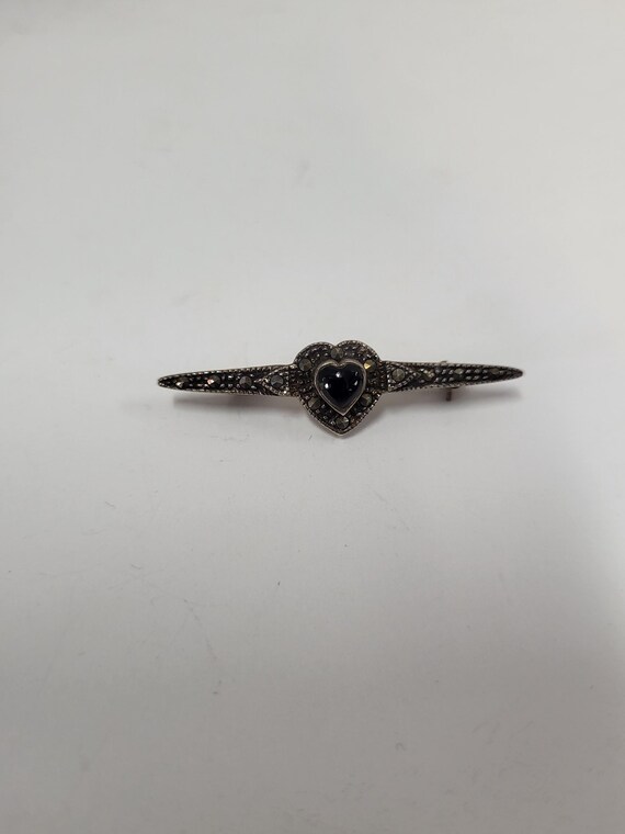 Onyx Marcasite Brooch