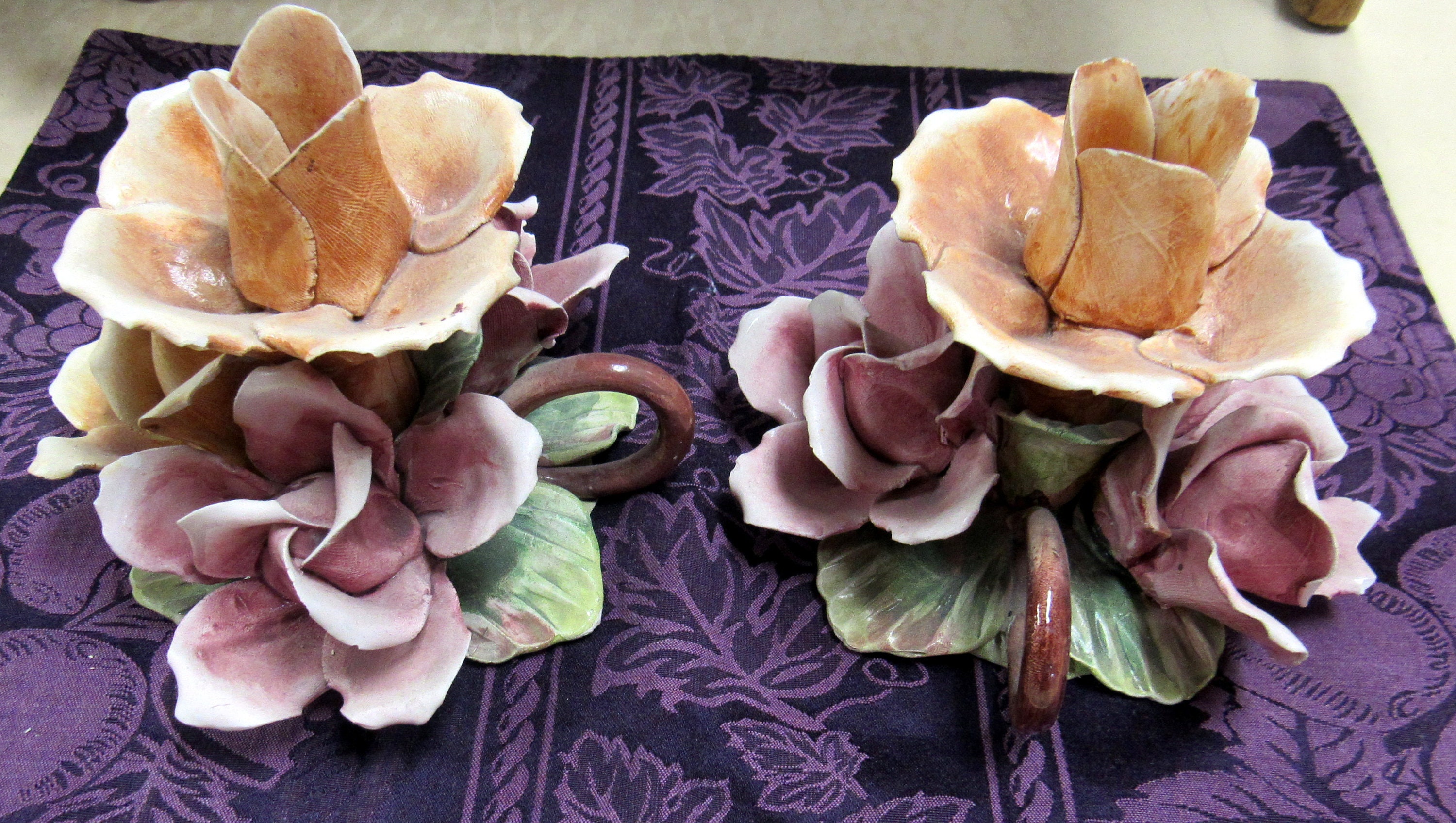 Capodimonte floral candle holders