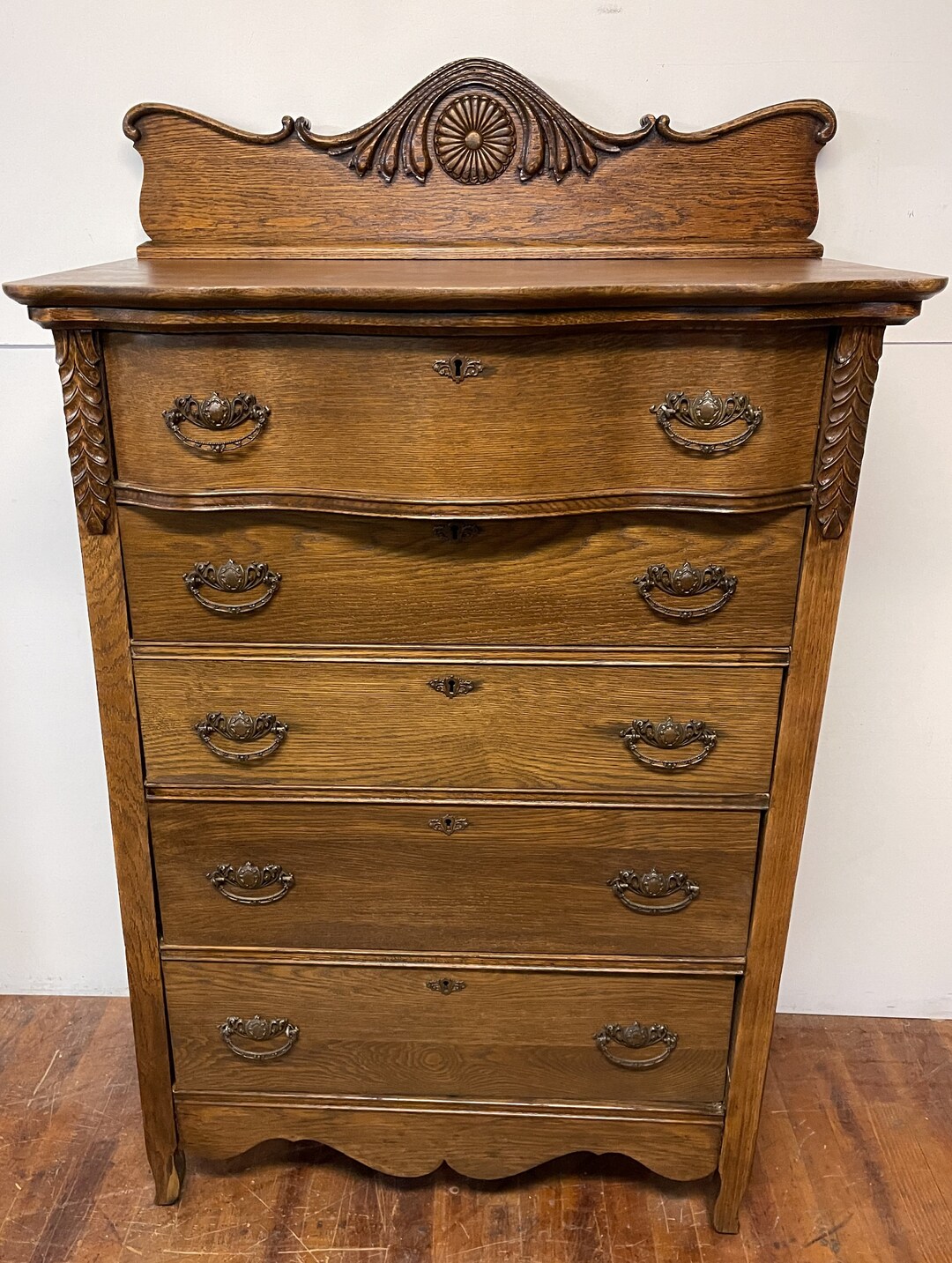 Tiger Oak Highboy Dresser Etsy