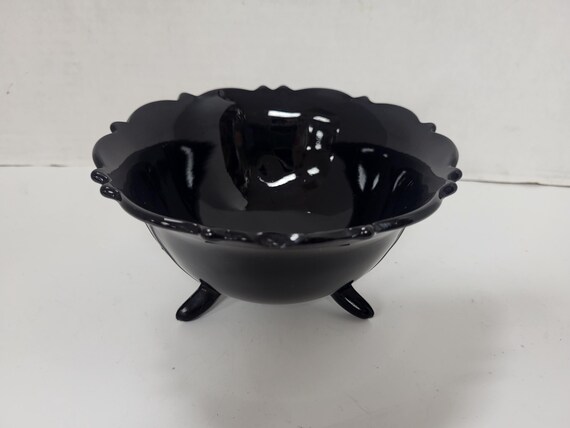 Footed Black Glass Bowl