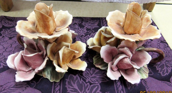 Capodimonte floral candle holders