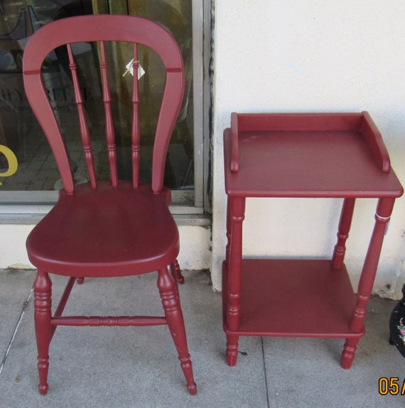 Red small table and chair