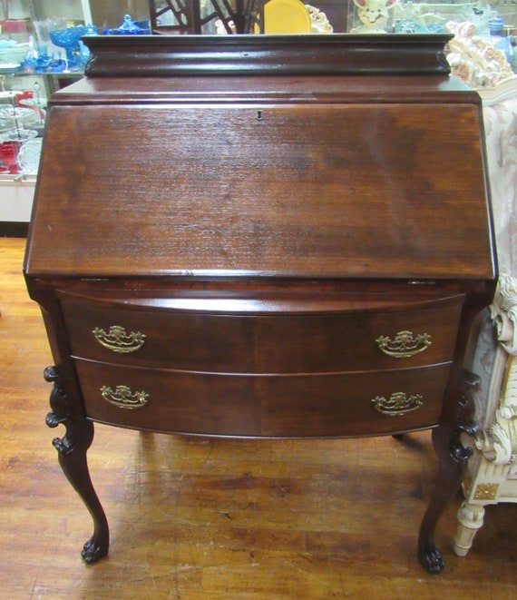 Walnut Secretary Desk With Drop Front Writing Surface Etsy