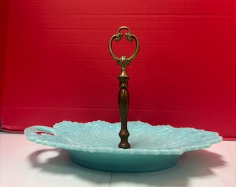 Fenton Turquoise Leaf Serviertablett