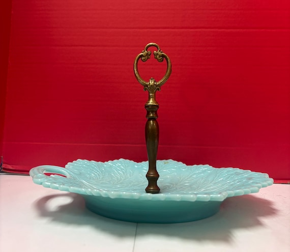 Fenton Turquoise Leaf Serving Tray