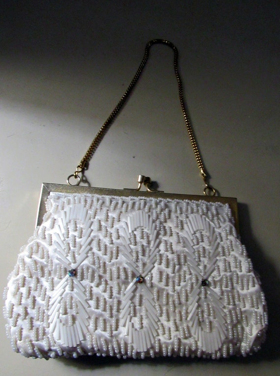 Gold and White Beaded Purse