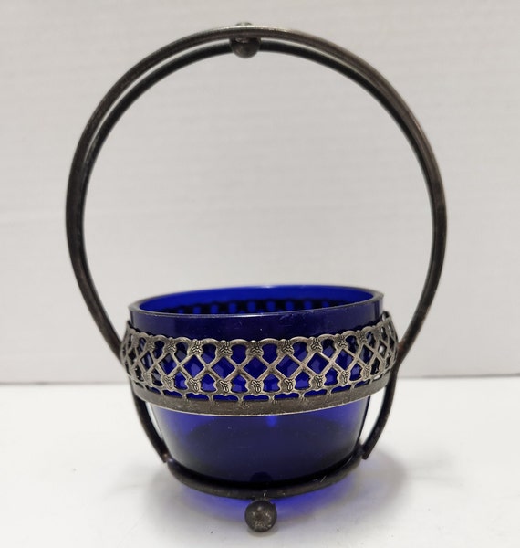 Cobalt Blue glass in metal holder