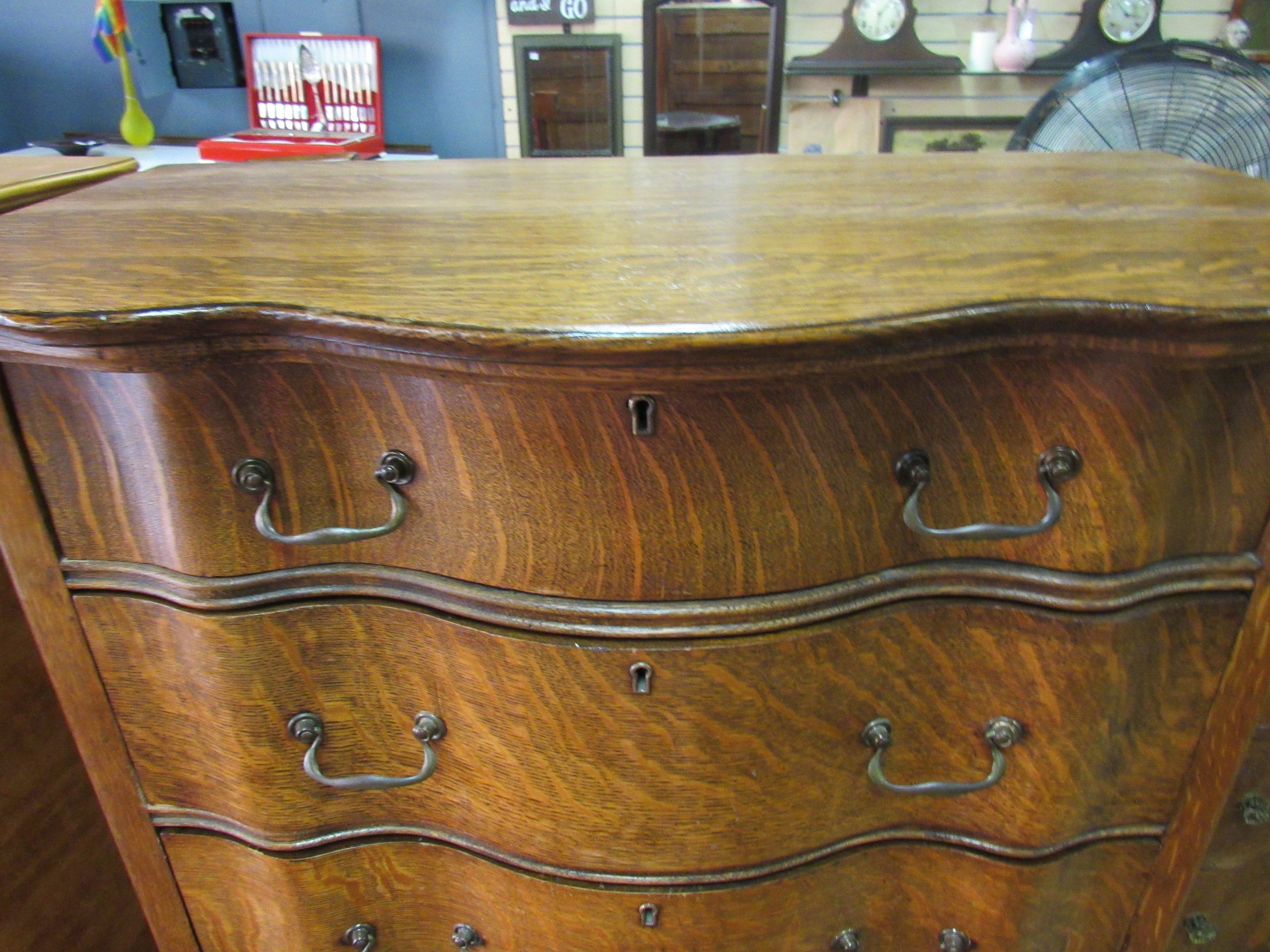 Tiger Oak Highboy Dresser