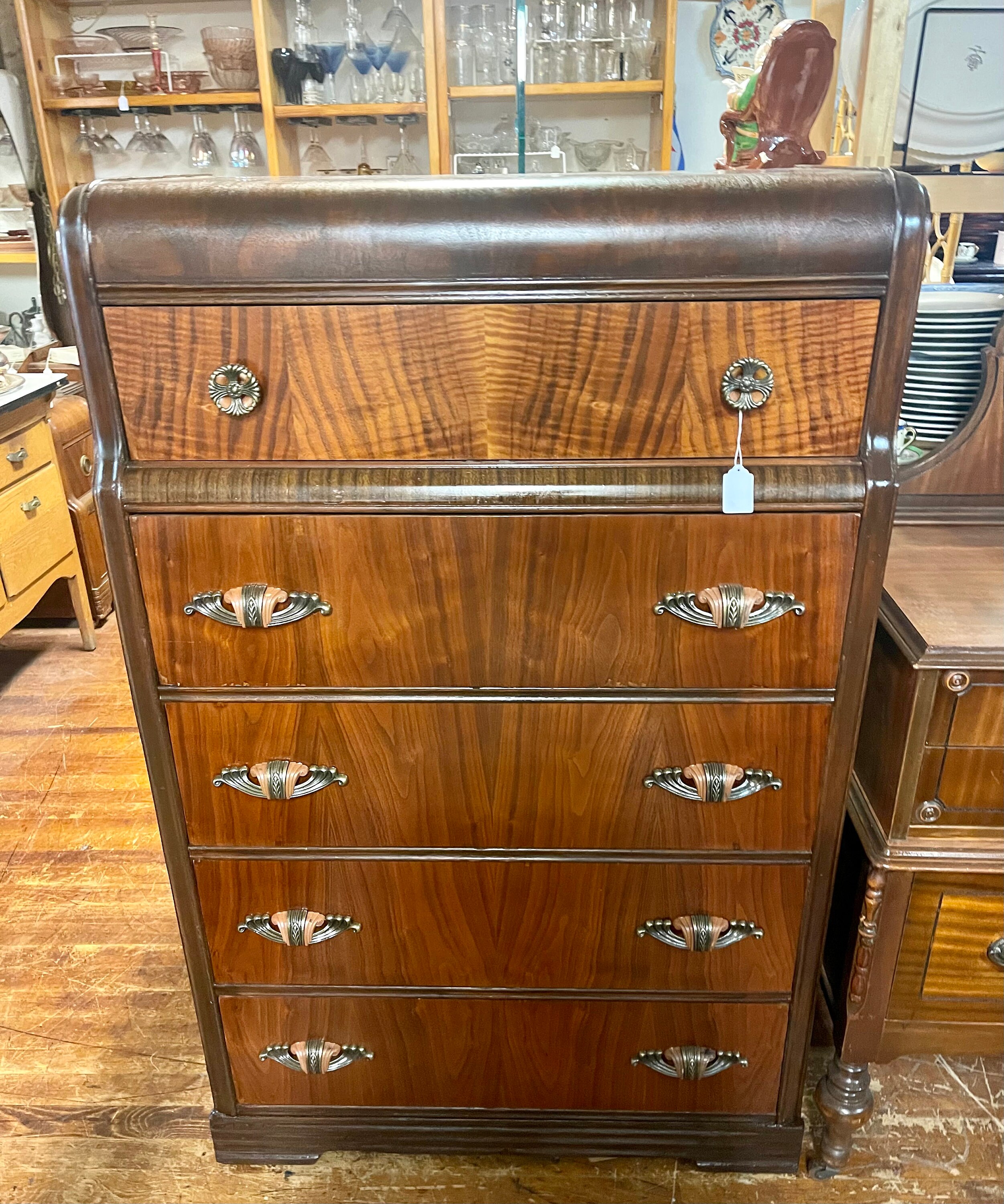 Art Deco Waterfall Highboy Dresser