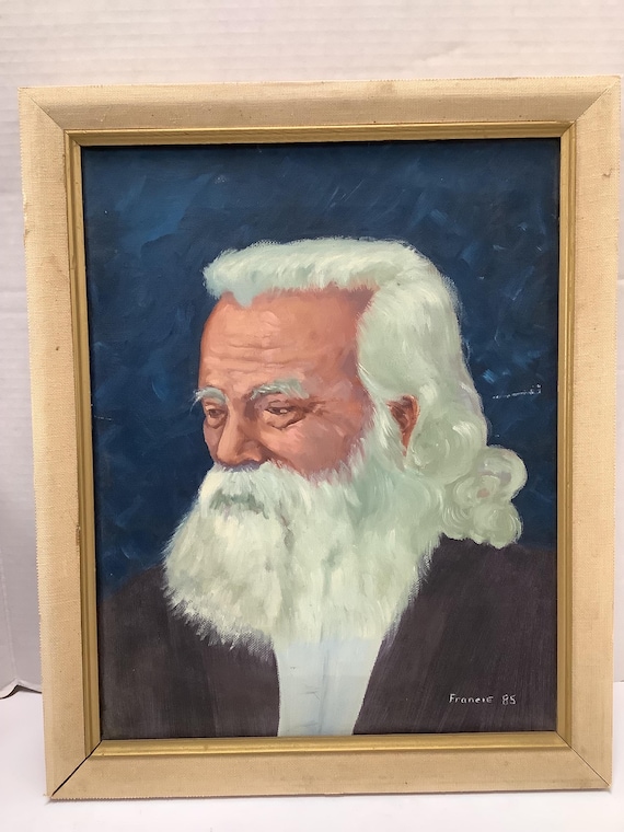 An 1985 oil painting portrait of an elderly man by Francine.