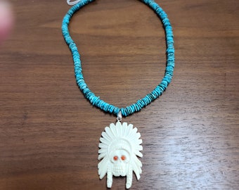 Turquoise and bone  necklace