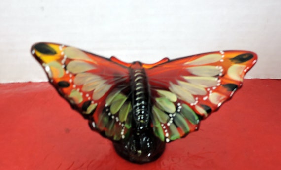 Fenton butterfly hand painted signed figurine signed