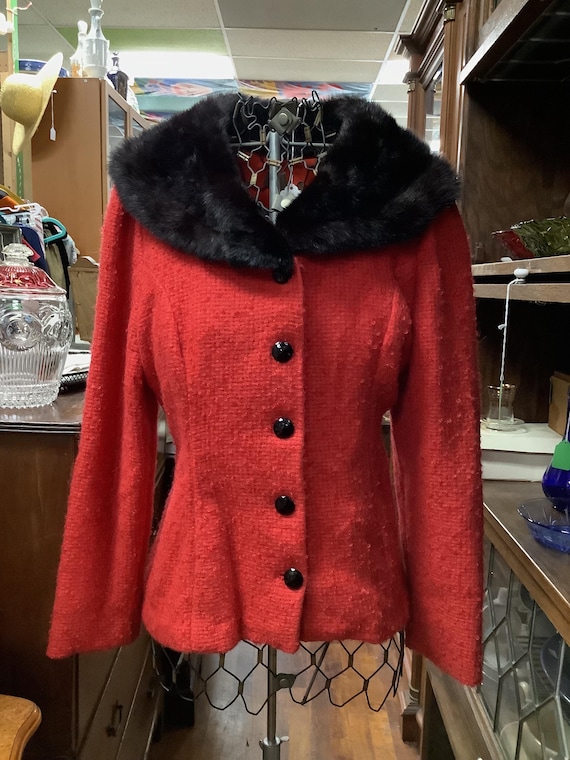 Vintage red Faux Fur Blazer