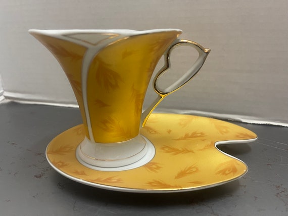 Gold Feather Cup and Saucer