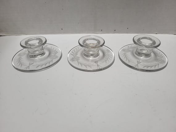 Clear Etched Candlestick Holders