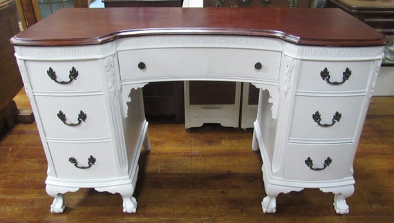 Vintage Mahogany Desk restyled shabby chic white