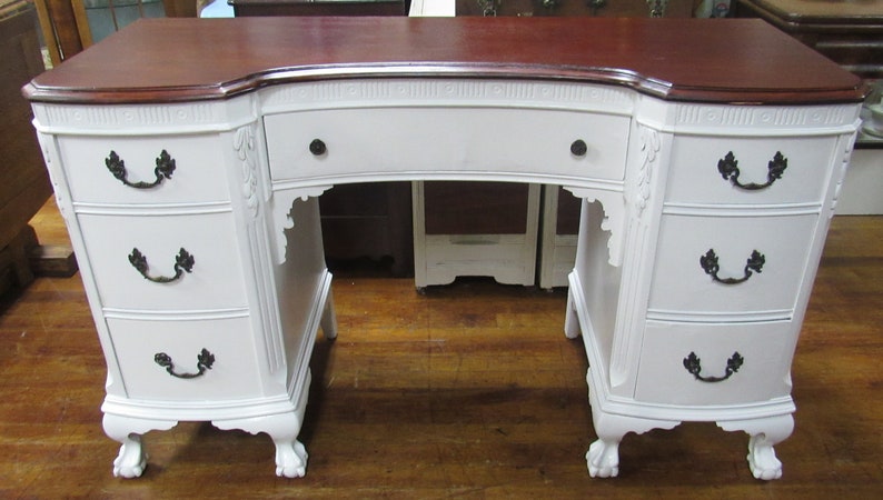 Vintage Mahogany Desk Restyled Shabby Chic White