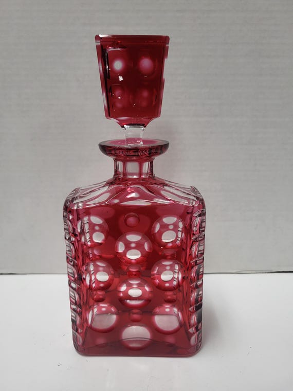 Red Cut To Clear Glass Decanter