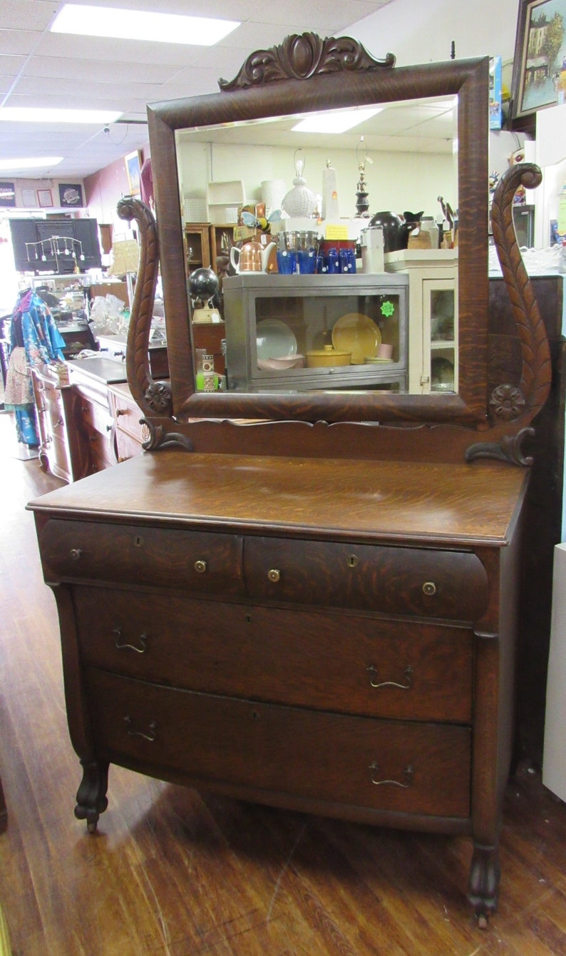 Tiger Oak Dresser With Mirror Etsy