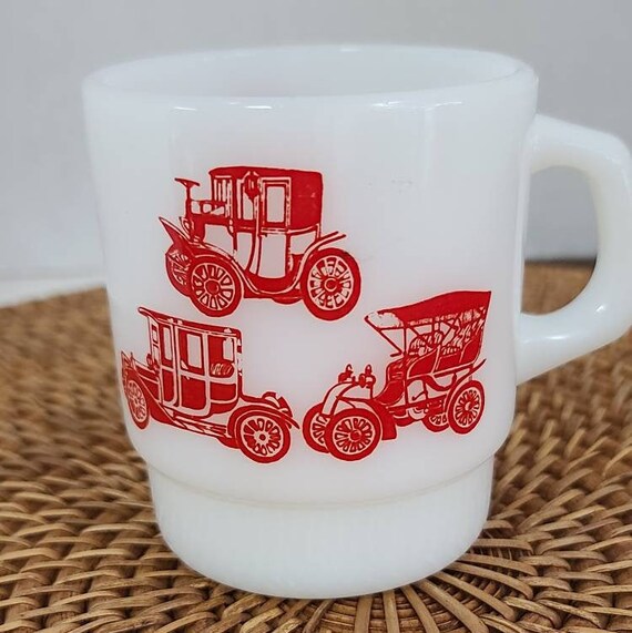 Fire King Mug with vintage cars