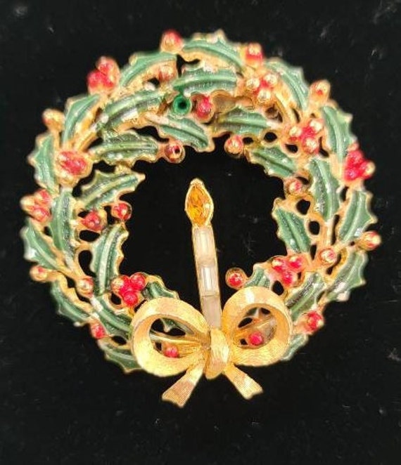 Christmas Wreath Brooch - image 1