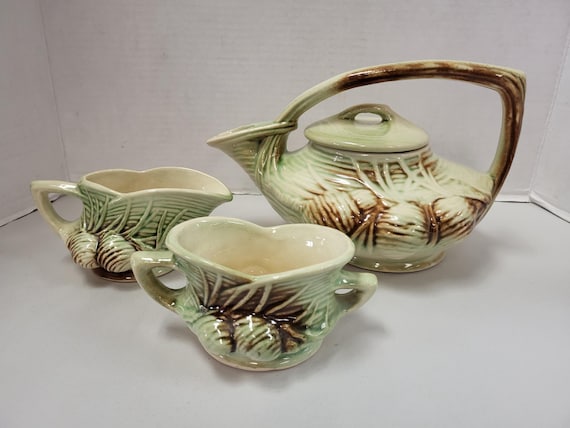 McCoy Pinecones Teapot with Creamer & Sugar