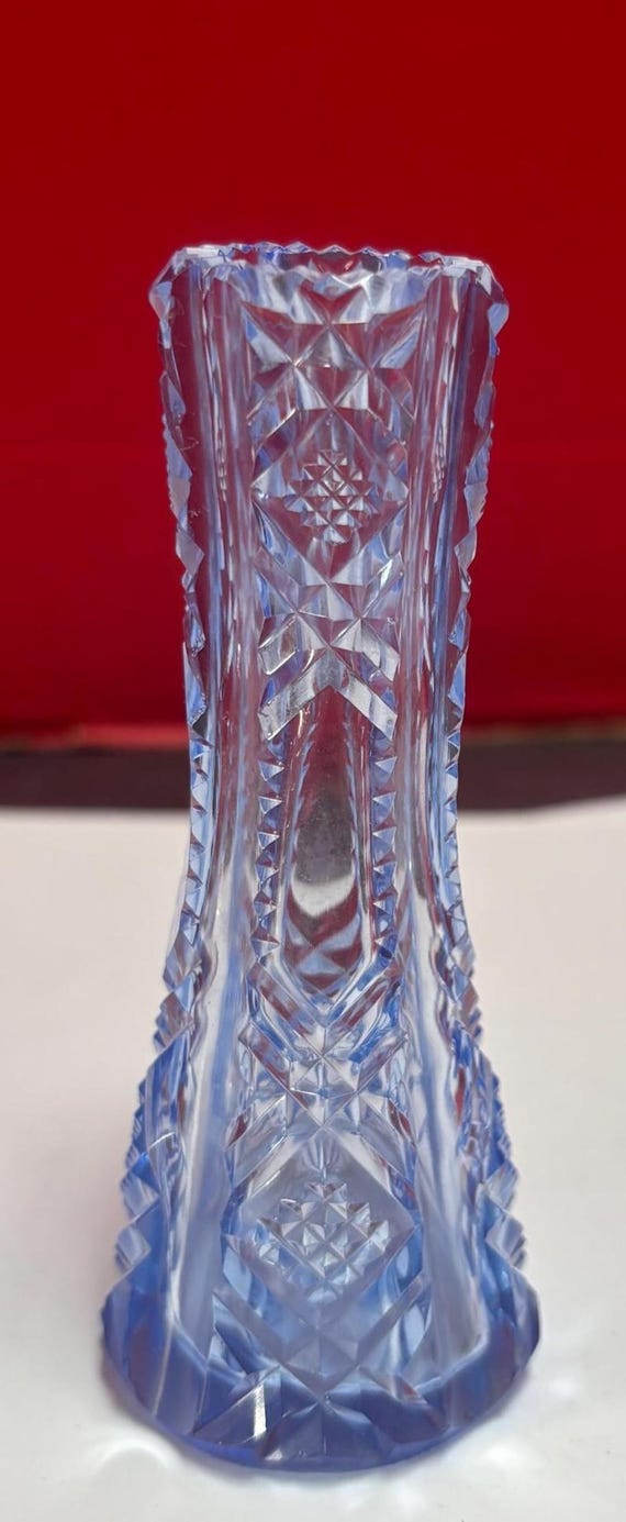 Aquamarine Cut Glass Bud Vase