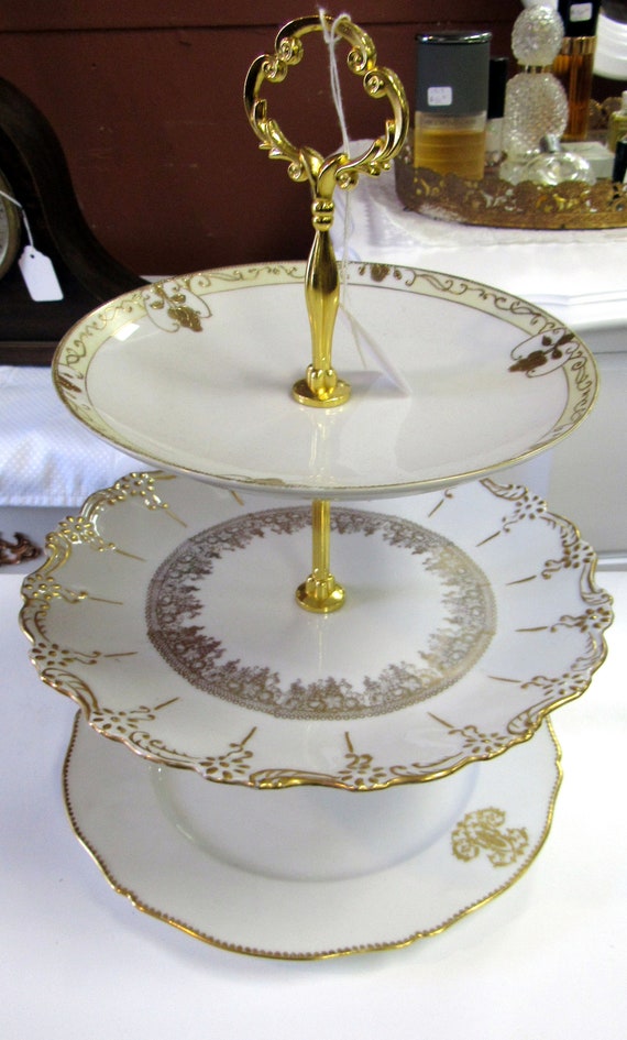 Three Tiered server gold and white