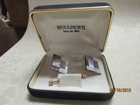 Vintage cufflinks and tie clasp mother of pearl - image 3