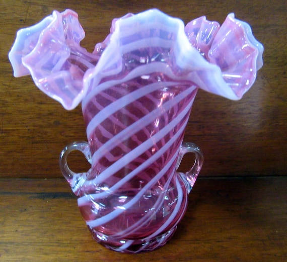Cranberry Art Glass Ruffle Vase