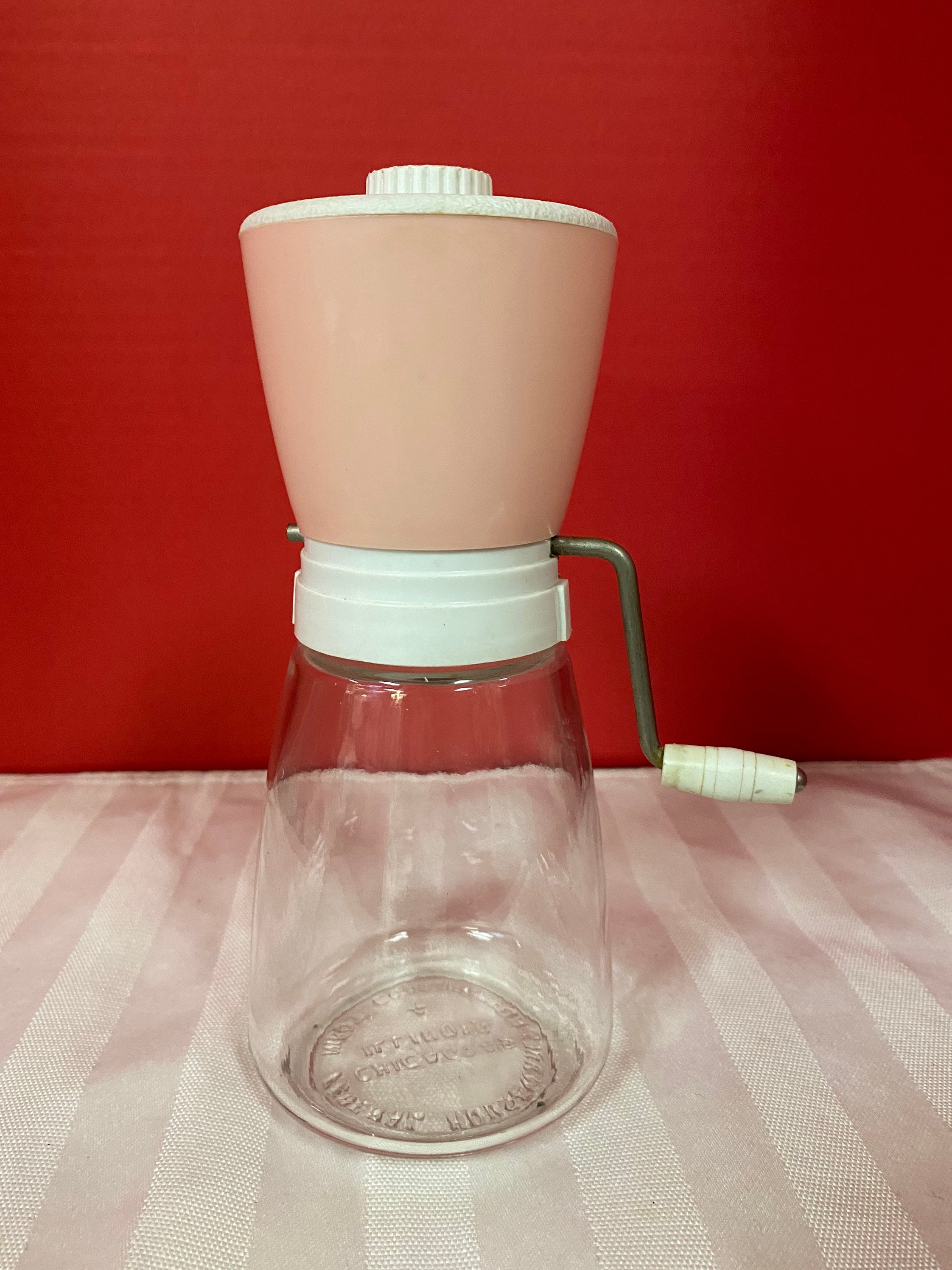 1950s Vegetable Chopper Pink Top Federal Glass Bottom - Ruby Lane