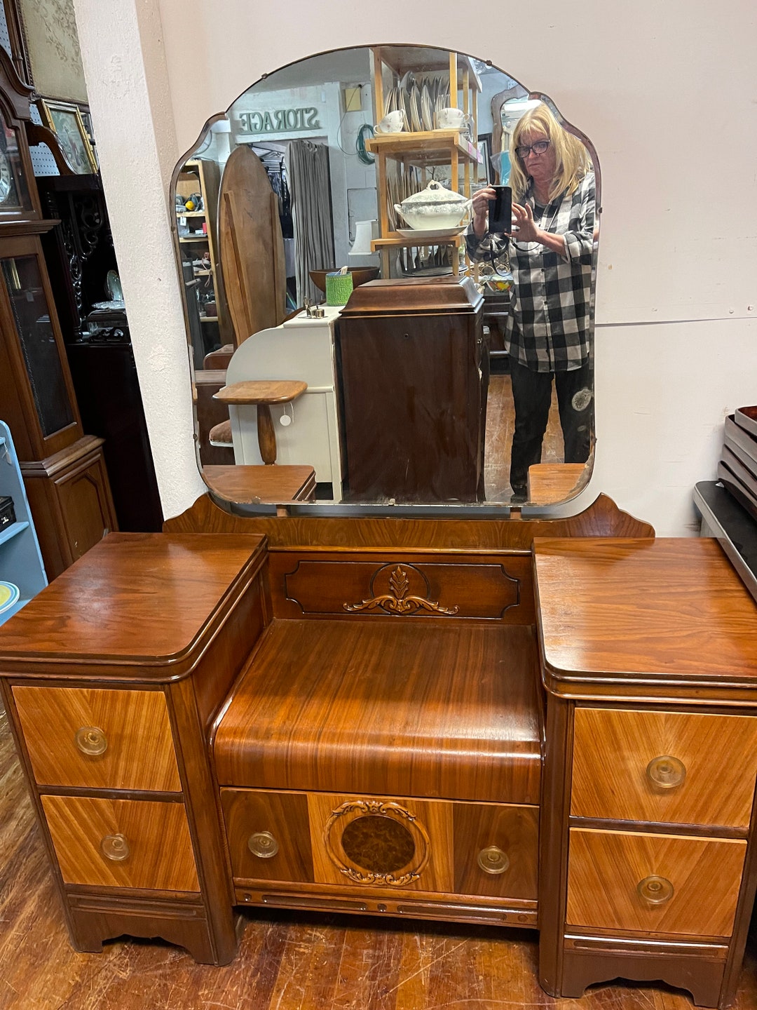 Art Deco Vanity Waterfall With Mirror & BENCH Etsy