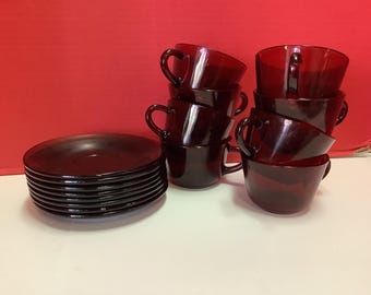 Royal Ruby Cup & Saucer (zestaw 8 sztuk)