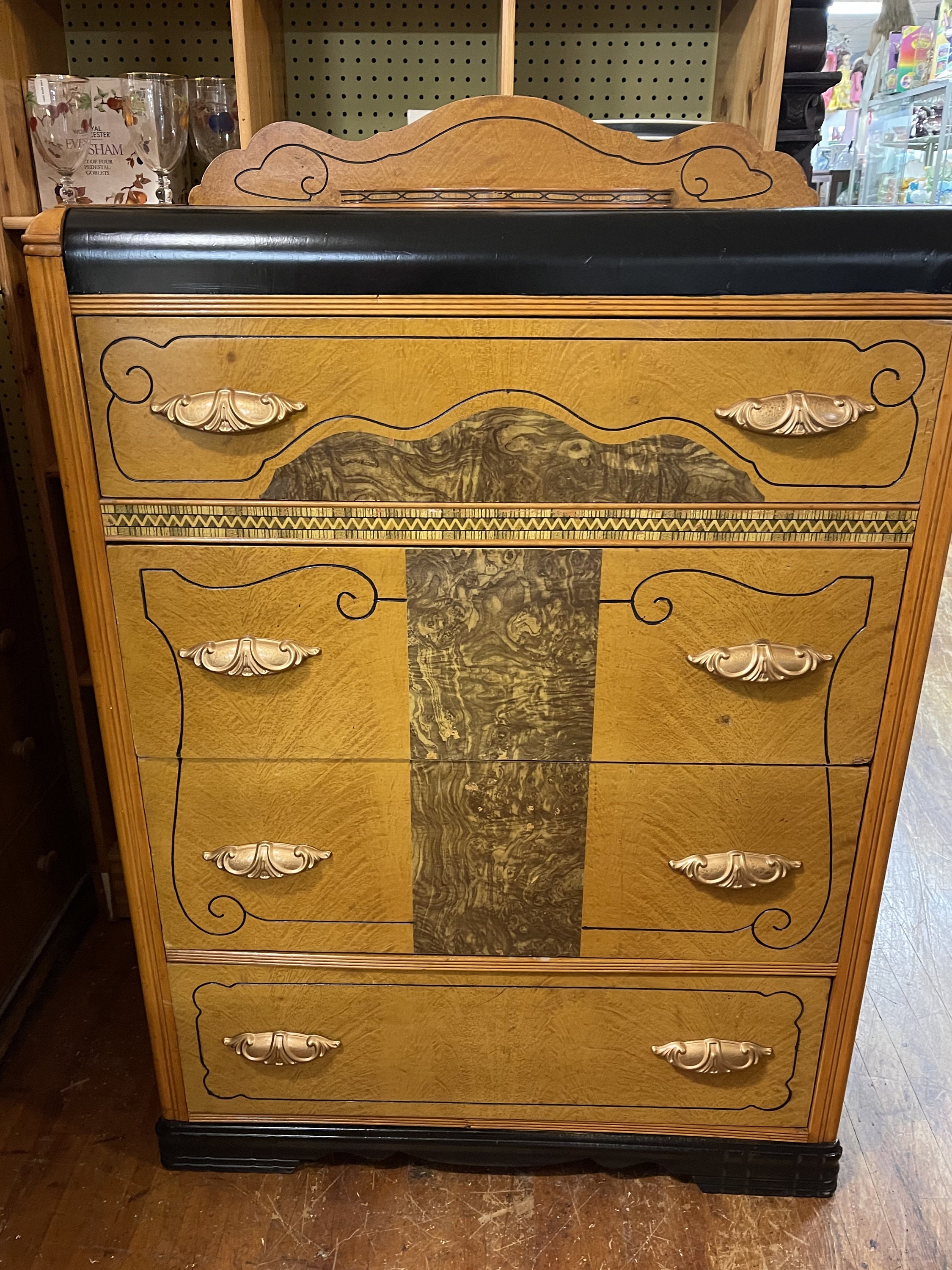 Art Deco Waterfall Highboy Dresser